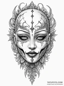Porcelain mask with stitched mouth, tattoo fl... - эскиз тату (№1751924365_0, 07.07.2025 21:39) — Tatufoto.com