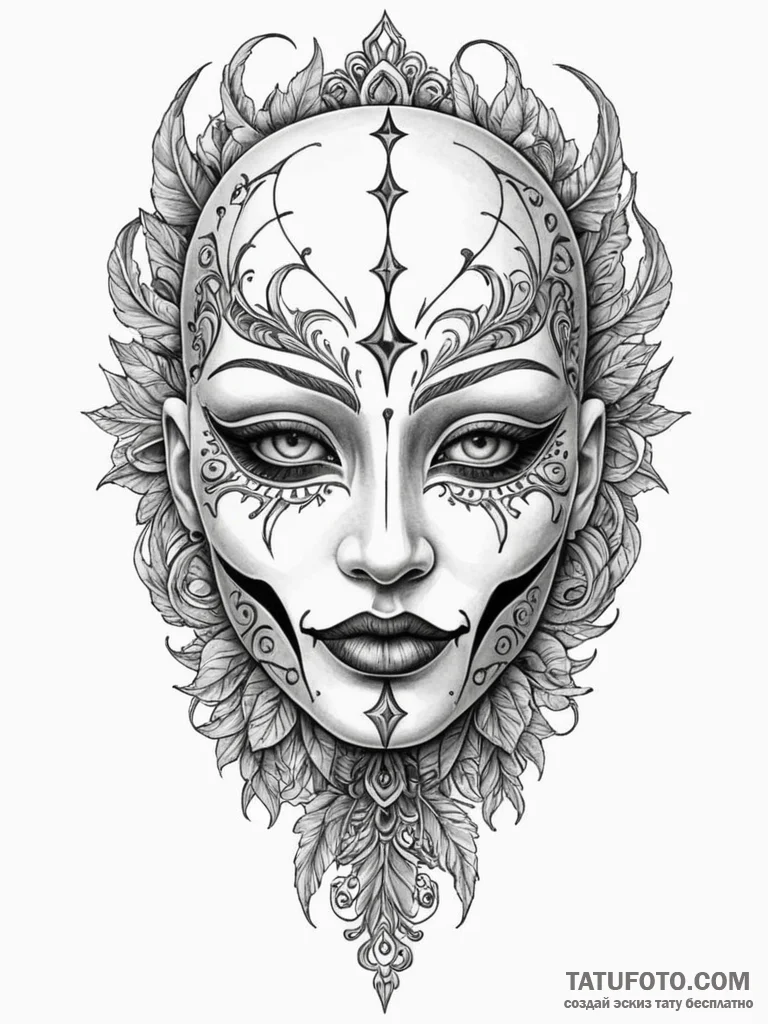 Porcelain mask with stitched mouth, tattoo fl... - эскиз тату (№1751924365_0, 07.07.2025 21:39) — Tatufoto.com