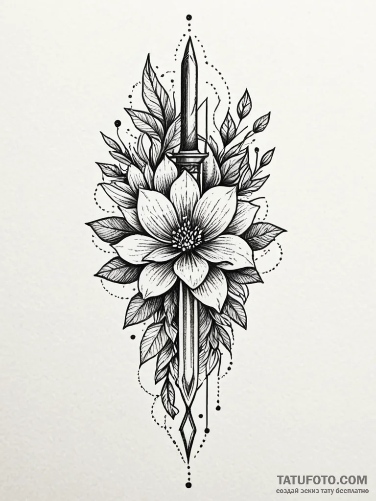 Hidden dagger through spectral bloom, tattoo... - эскиз тату (№1751924703_0, 07.07.2025 21:45) — Tatufoto.com