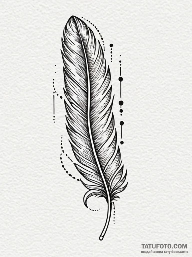 A bird feather turning into an ink quill, tat... - эскиз тату (№1751925385_0, 07.07.2025 21:56) — Tatufoto.com