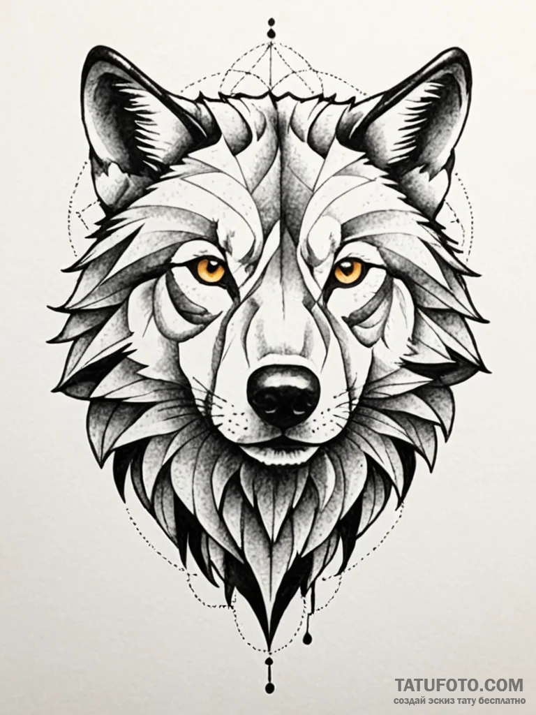 Geometric wolf head composed of sharp, black... - эскиз тату (№1751925470_0, 07.07.2025 21:57) — Tatufoto.com