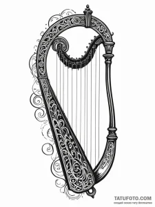 Broken harp missing strings, ink illustration... - эскиз тату (№1751925554_0, 07.07.2025 21:59) — Tatufoto.com