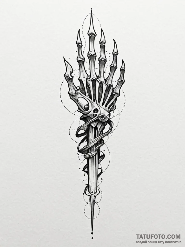 Corrupted blade in skeletal grip, tattoo line... - эскиз тату (№1751925808_0, 07.07.2025 22:03) — Tatufoto.com