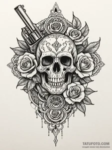 Revolver, tattoo line art, bold outlines, thi... - эскиз тату (№1751926234_0, 07.07.2025 22:10) — Tatufoto.com