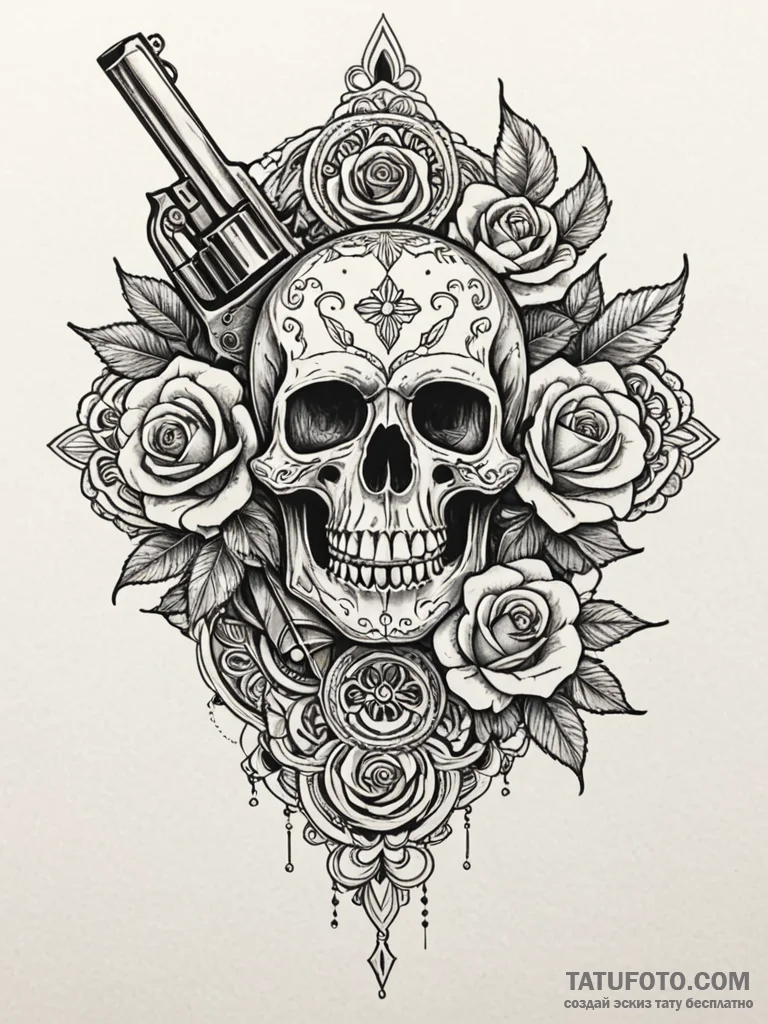 Revolver, tattoo line art, bold outlines, thi... - эскиз тату (№1751926234_0, 07.07.2025 22:10) — Tatufoto.com