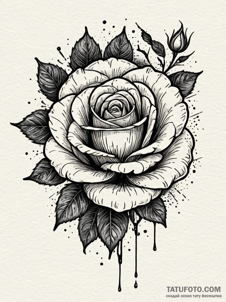 Astral rose blooming in darkness, ink illustr... - эскиз тату (№1751926488_0, 07.07.2025 22:14) — Tatufoto.com