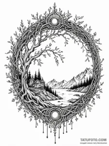 Portal frame wrapped in roots, ink illustrati... - эскиз тату (№1751926745_0, 07.07.2025 22:19) — Tatufoto.com