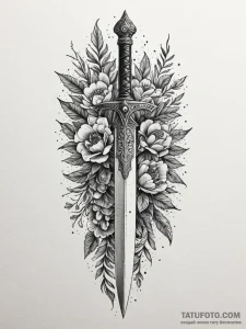 Ancient dagger frozen in time, ink illustrati... - эскиз тату (№1751926830_0, 07.07.2025 22:20) — Tatufoto.com