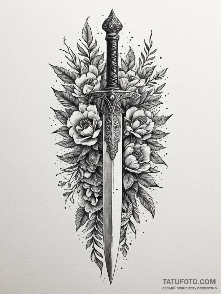 Ancient dagger frozen in time, ink illustrati… — эскиз тату (№1751926830_0, 07.07.2025 22:20) — Tatufoto.com