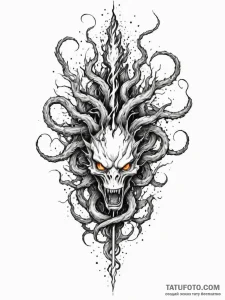 Hydra, its multiple heads spitting fire, acid... - эскиз тату (№1751927000_0, 07.07.2025 22:23) — Tatufoto.com