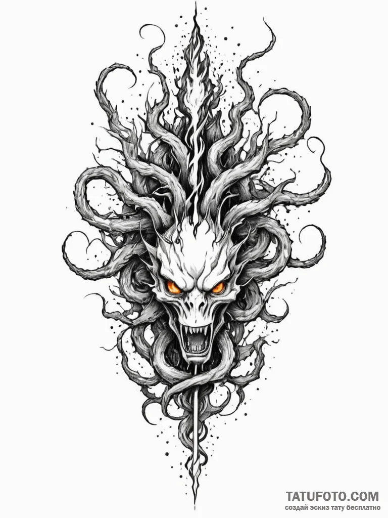 Hydra, its multiple heads spitting fire, acid... - эскиз тату (№1751927000_0, 07.07.2025 22:23) — Tatufoto.com