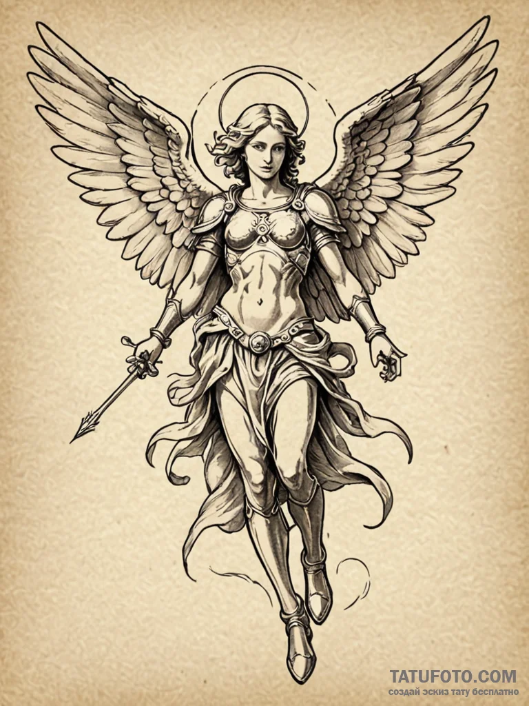 Archangel michael, concept art for tattoo, un... - эскиз тату (№1751927171_0, 07.07.2025 22:26) — Tatufoto.com