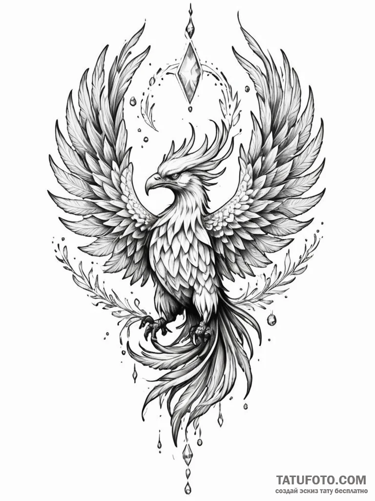 Ice phoenix emerging from frost, tattoo sketc... - эскиз тату (№1751927340_0, 07.07.2025 22:29) — Tatufoto.com