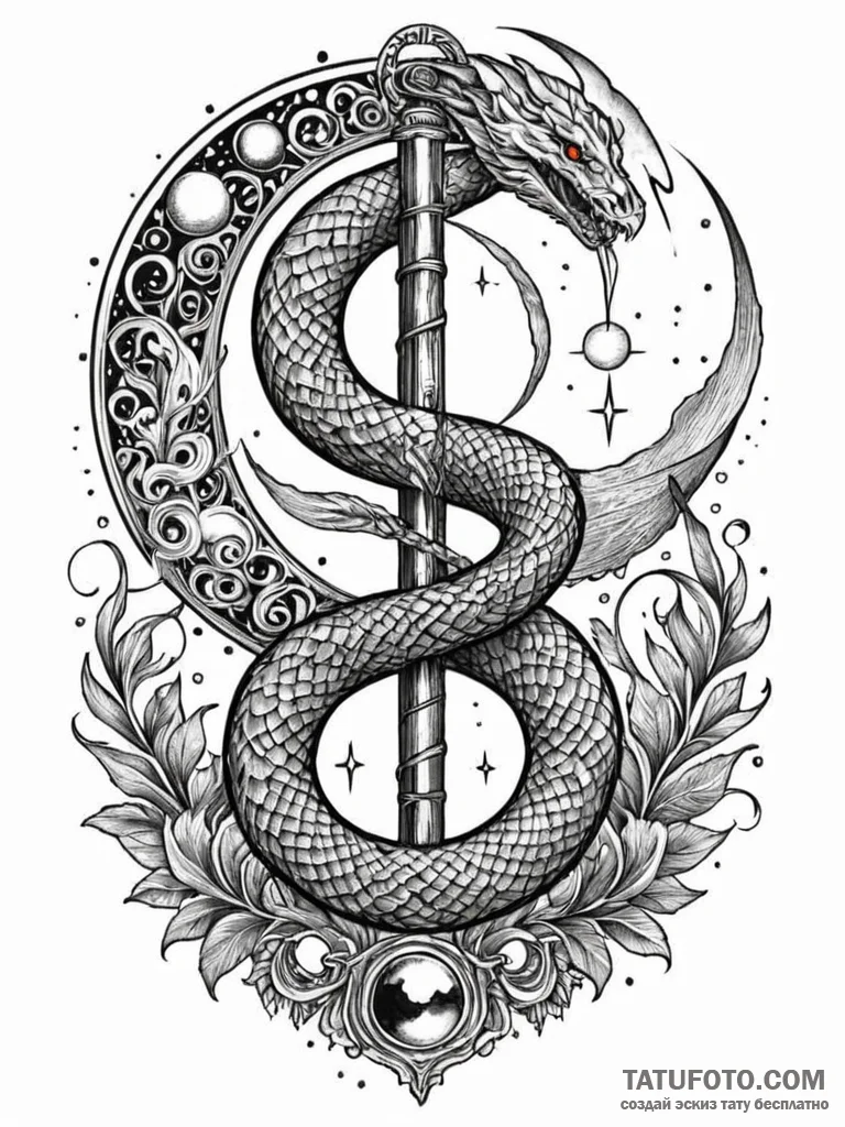 Onyx serpent beneath spectral moon, artistic... - эскиз тату (№1751927425_0, 07.07.2025 22:30) — Tatufoto.com