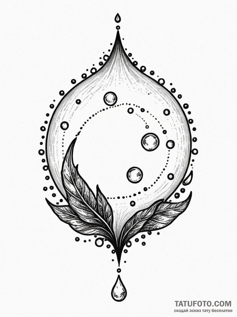 A whimsical bubble on a leaf, dewdrop,, ink i... - эскиз тату (№1751928273_0, 07.07.2025 22:44) — Tatufoto.com