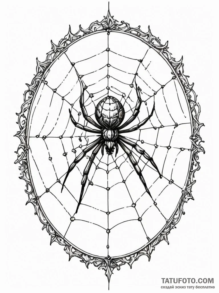 A spider in an ornate web on a mirror, tattoo... - эскиз тату (№1751928358_0, 07.07.2025 22:45) — Tatufoto.com