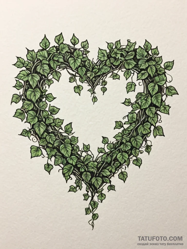 Vine of ivy forming a heart shape on a stone… — эскиз тату (№1751928788_0, 07.07.2025 22:53) — Tatufoto.com