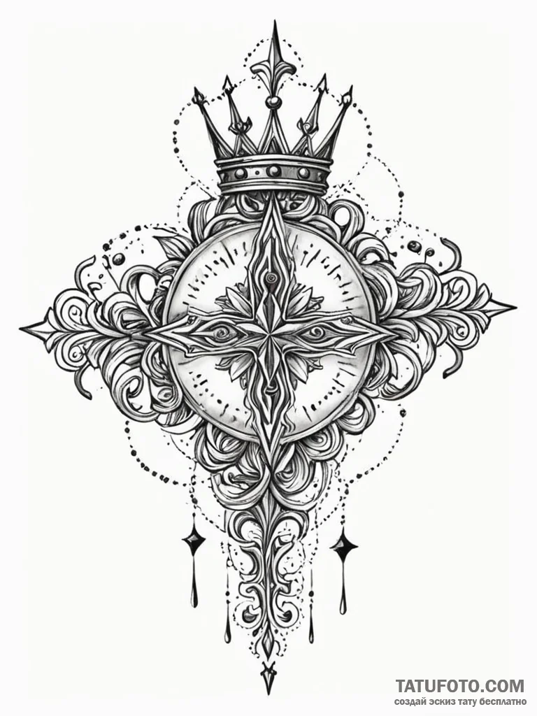 Crown of stars burning bright, tattoo drawing... - эскиз тату (№1751928960_0, 07.07.2025 22:56) — Tatufoto.com