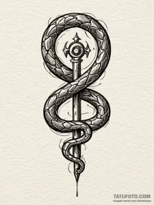 Obsidian serpent coiling through void, tattoo... - эскиз тату (№1751929552_0, 07.07.2025 23:05) — Tatufoto.com
