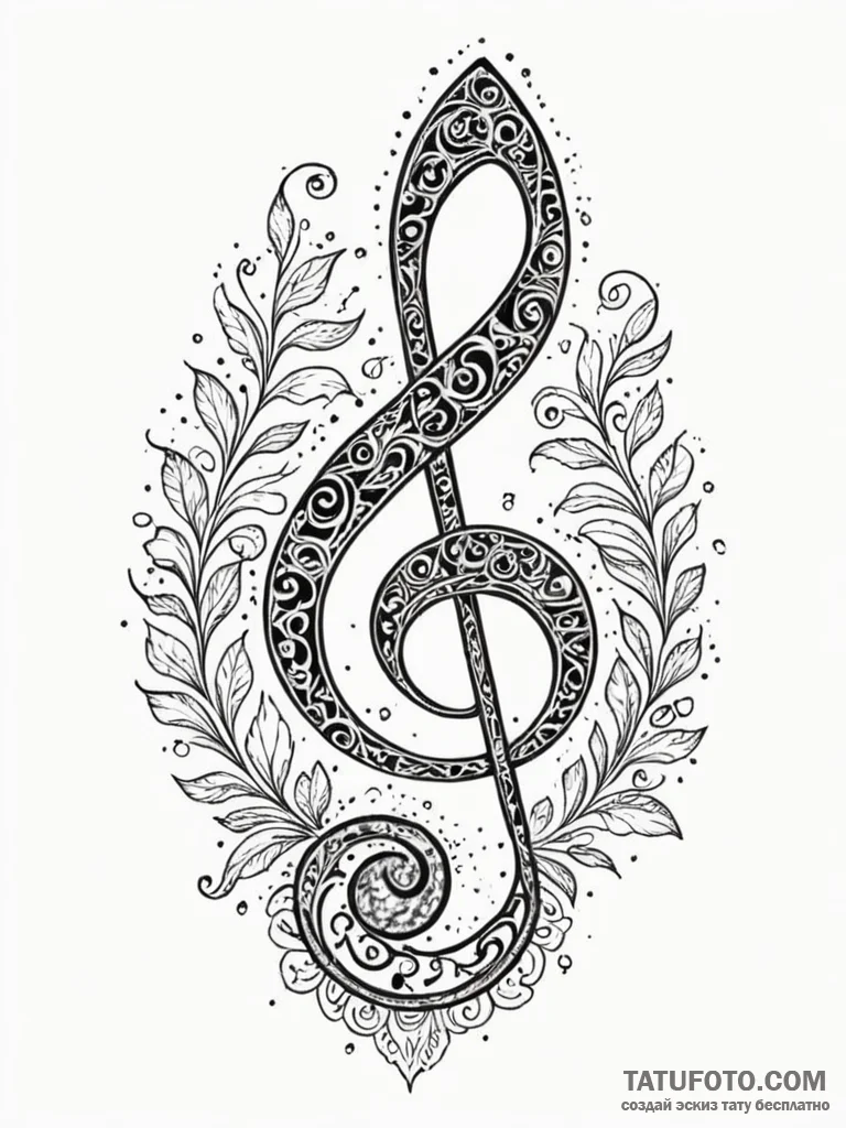 Treble clef, tattoo drawing outline, professi... - эскиз тату (№1751929810_0, 07.07.2025 23:10) — Tatufoto.com