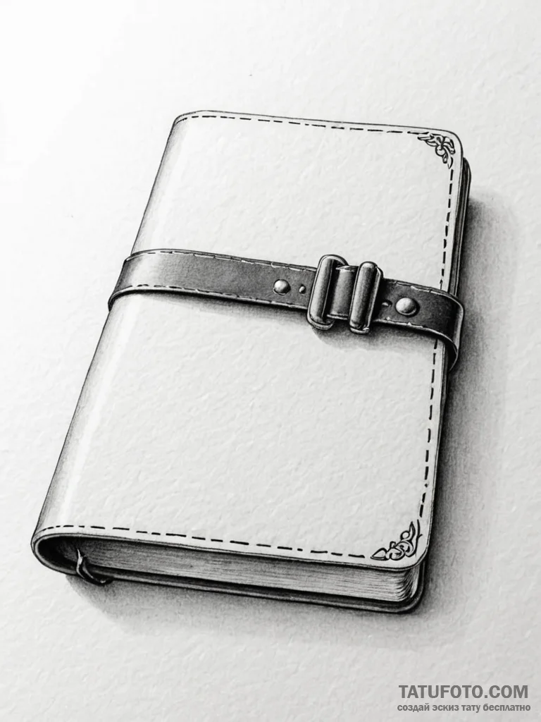Worn leather book locked with a metal clasp,... - эскиз тату (№1751930148_0, 07.07.2025 23:15) — Tatufoto.com