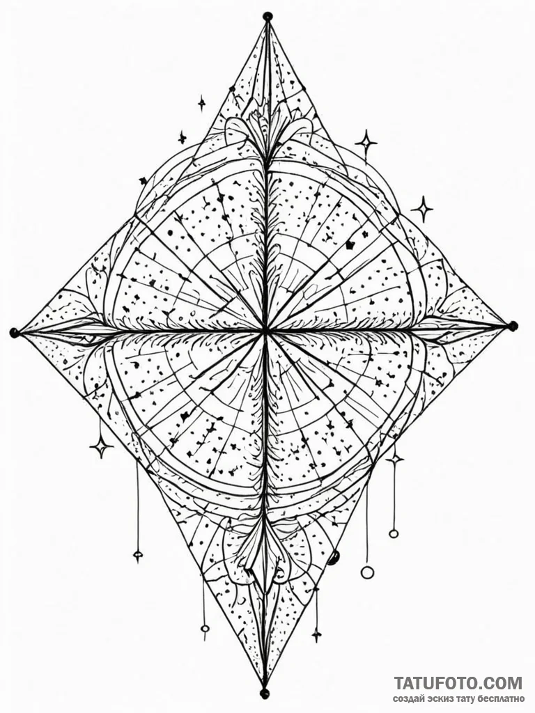 Sewing needle stitching stars into the fabric... - эскиз тату (№1751930232_0, 07.07.2025 23:17) — Tatufoto.com