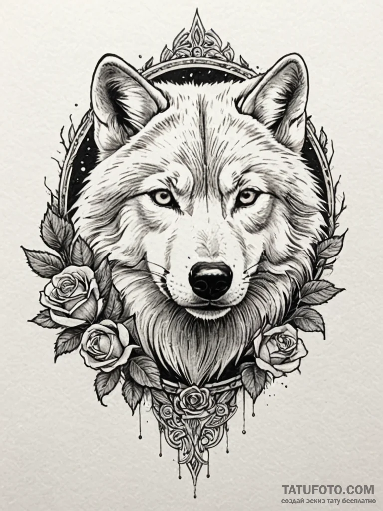 Arctic wolf with frost-encrusted fur, artisti… — эскиз тату (№1751930405_0, 07.07.2025 23:20) — Tatufoto.com