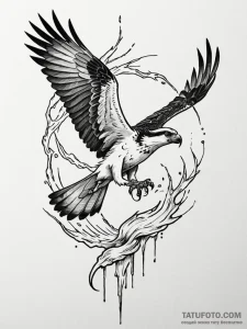 Osprey catching a fish made of lightning, tat... - эскиз тату (№1751930845_0, 07.07.2025 23:27) — Tatufoto.com