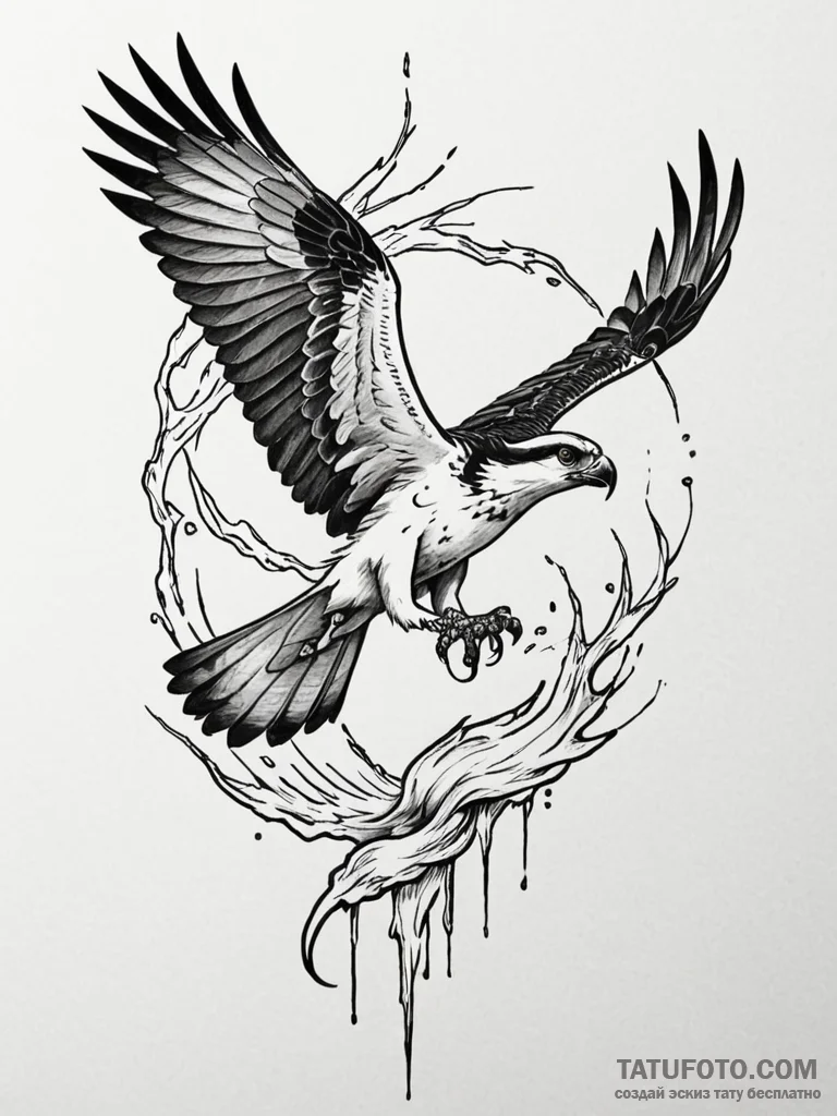 Osprey catching a fish made of lightning, tat… — эскиз тату (№1751930845_0, 07.07.2025 23:27) — Tatufoto.com