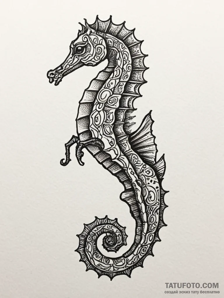 Seahorse, concept art for tattoo, on a clean… — эскиз тату (№1751931014_0, 07.07.2025 23:30) — Tatufoto.com
