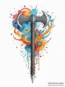 A formidable viking battle axe with runic eng... - эскиз тату (№1751931098_0, 07.07.2025 23:31) — Tatufoto.com