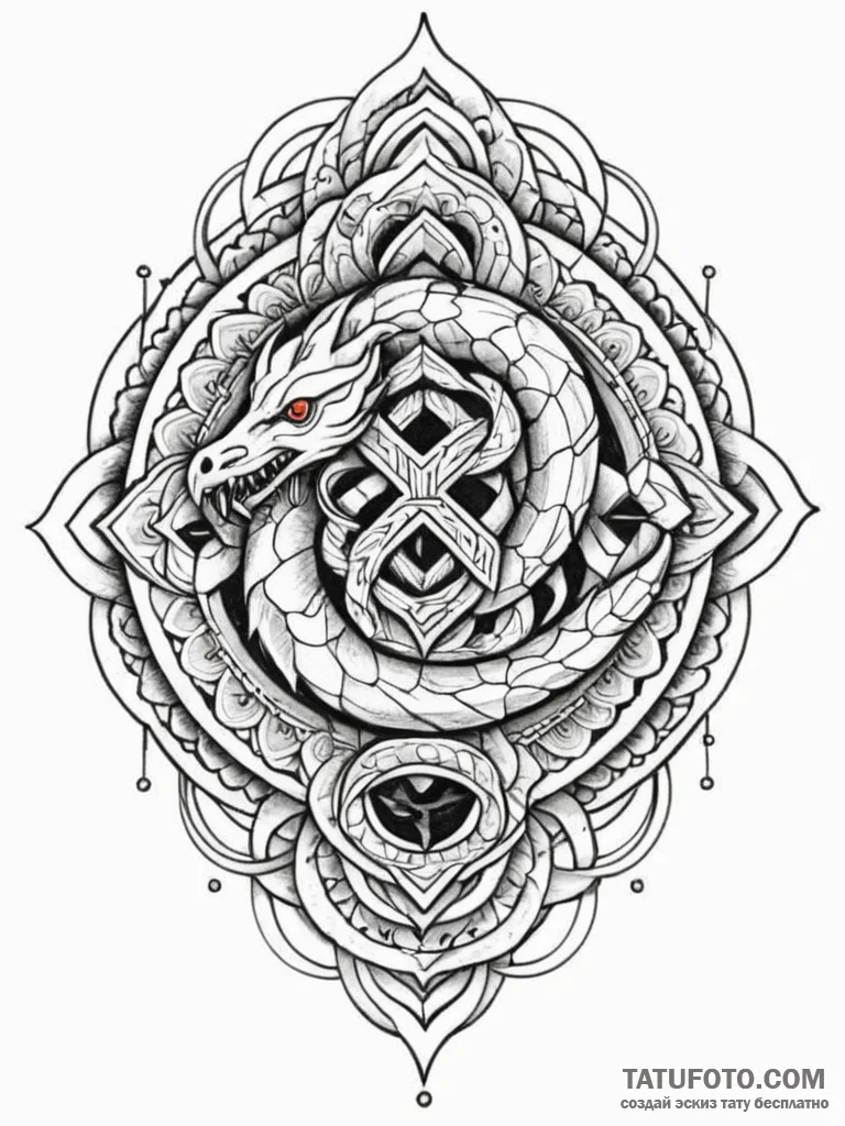 Iron serpent devouring runes, tattoo sketch d… — эскиз тату (№1751931184_0, 07.07.2025 23:33) — Tatufoto.com