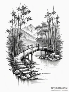 A detailed bamboo bridge, natural,, tattoo li... - эскиз тату (№1751931268_0, 07.07.2025 23:34) — Tatufoto.com
