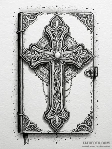 Worn leather book locked with a metal clasp,... - эскиз тату (№1751931353_0, 07.07.2025 23:35) — Tatufoto.com