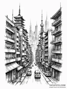 Japanese ink wash (sumi-e) painting of a futu... - эскиз тату (№1751931521_0, 07.07.2025 23:38) — Tatufoto.com