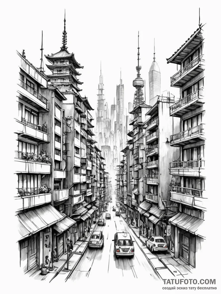 Japanese ink wash (sumi-e) painting of a futu... - эскиз тату (№1751931521_0, 07.07.2025 23:38) — Tatufoto.com