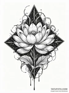Storm lotus blooming through frost, ink illus... - эскиз тату (№1751931690_0, 07.07.2025 23:41) — Tatufoto.com