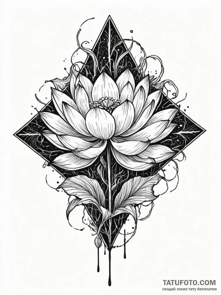 Storm lotus blooming through frost, ink illus... - эскиз тату (№1751931690_0, 07.07.2025 23:41) — Tatufoto.com