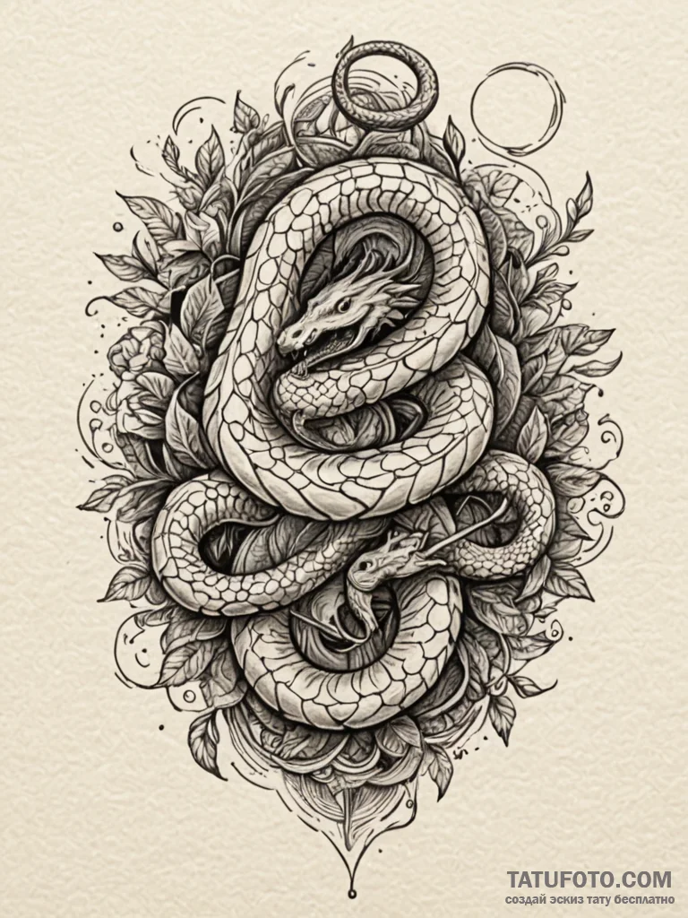Serpent's head splitting into two (amphisbaen... - эскиз тату (№1751931775_0, 07.07.2025 23:42) — Tatufoto.com