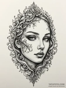 Mirror pool reflecting bone face, artistic ta... - эскиз тату (№1751931860_0, 07.07.2025 23:44) — Tatufoto.com