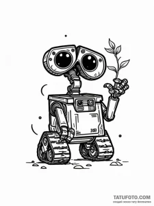 Wall-e, rusted and alone, holding a single, g... - эскиз тату (№1751932195_0, 07.07.2025 23:49) — Tatufoto.com
