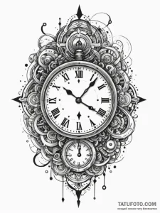 Clock face with spectral hands, ink illustrat... - эскиз тату (№1751932448_0, 07.07.2025 23:54) — Tatufoto.com