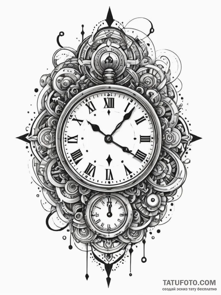 Clock face with spectral hands, ink illustrat... - эскиз тату (№1751932448_0, 07.07.2025 23:54) — Tatufoto.com