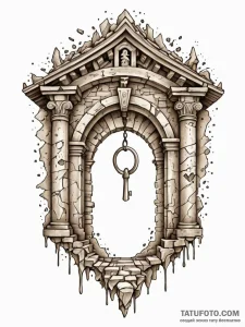 Temple key beneath shattered arch, artistic t... - эскиз тату (№1751932955_0, 08.07.2025 00:02) — Tatufoto.com