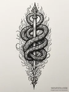 Black serpent devouring flame, tattoo line ar... - эскиз тату (№1751933040_0, 08.07.2025 00:04) — Tatufoto.com