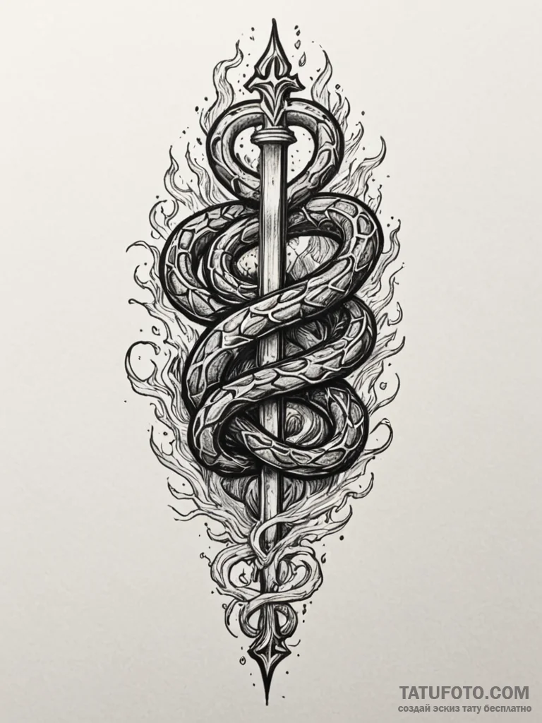 Black serpent devouring flame, tattoo line ar... - эскиз тату (№1751933040_0, 08.07.2025 00:04) — Tatufoto.com