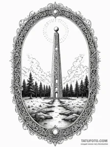Obelisk rising from spectral gate, tattoo dra... - эскиз тату (№1751933209_0, 08.07.2025 00:06) — Tatufoto.com