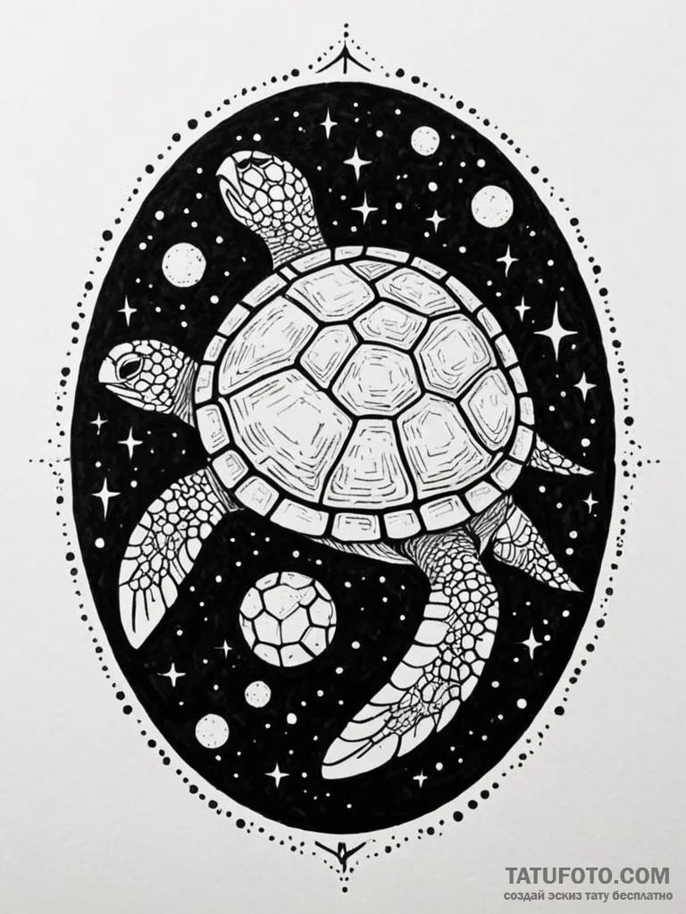 World turtle (great a'tuin) swimming through... - эскиз тату (№1751933465_0, 08.07.2025 00:11) — Tatufoto.com