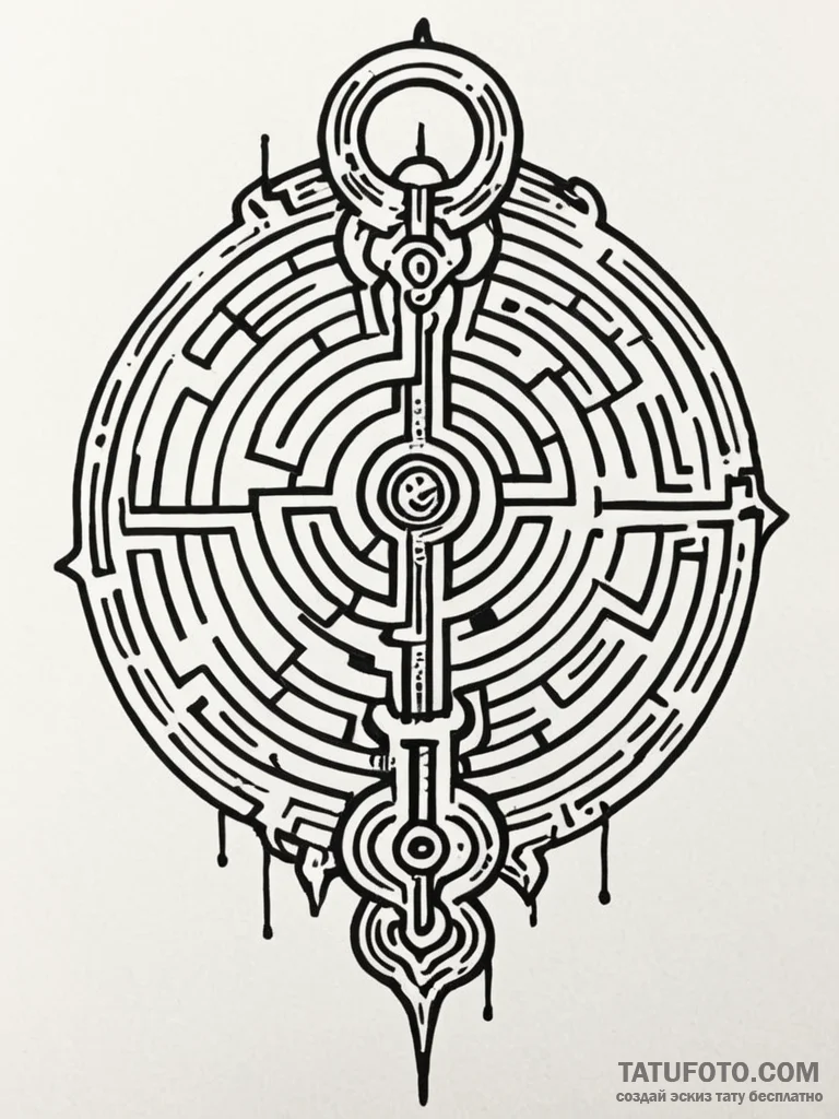 Labyrinth key bound in roots, artistic tattoo... - эскиз тату (№1751933887_0, 08.07.2025 00:18) — Tatufoto.com