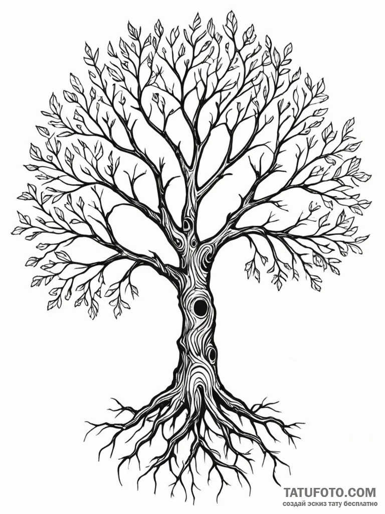 Black root tree with hollow trunk, tattoo dra… — эскиз тату (№1751934056_0, 08.07.2025 00:20) — Tatufoto.com